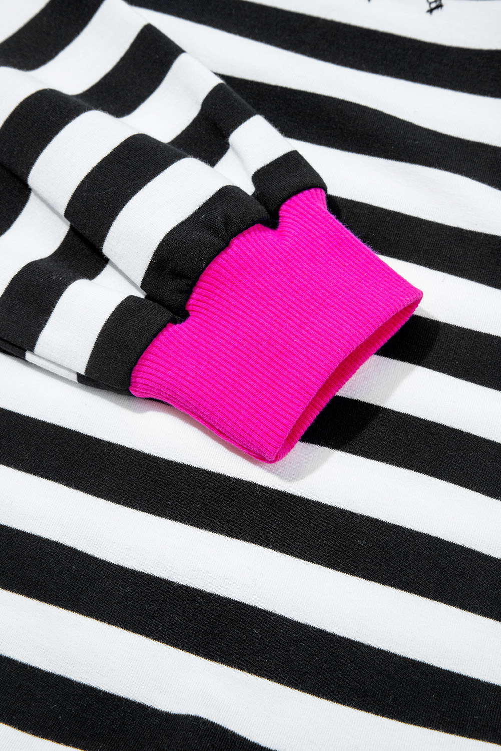 Black Stripe Contrast Ribbed Banding Long Sleeve Blouse Loose Shorts Set view 15