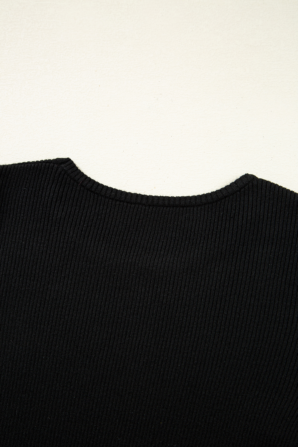Black Ribbed Knit Cold Shoulder Sweater view 16