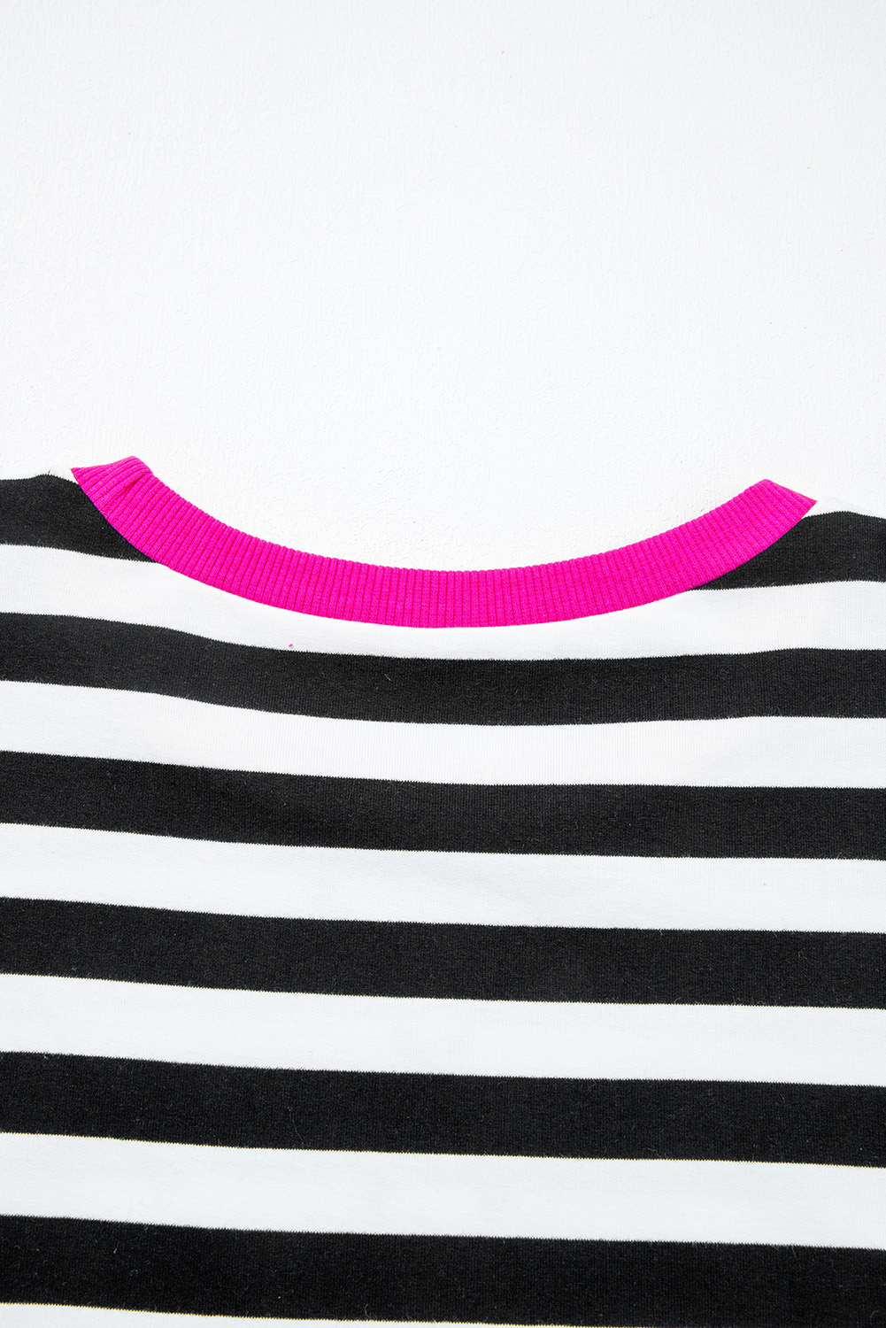 Black Stripe Contrast Ribbed Banding Long Sleeve Blouse Loose Shorts Set view 11
