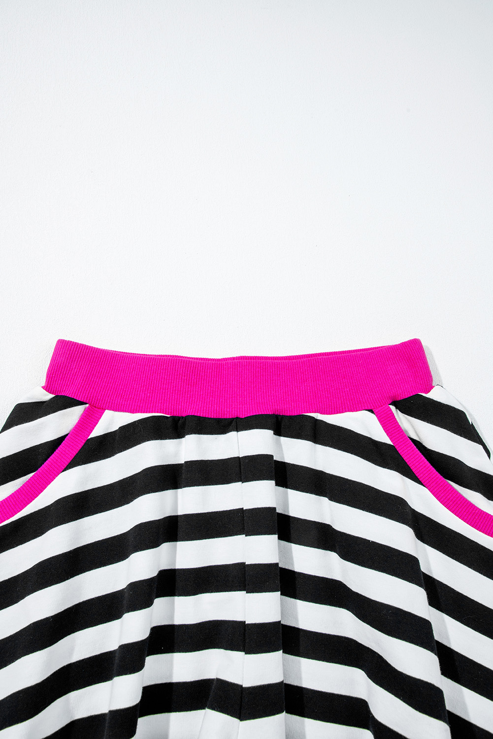 Black Stripe Contrast Ribbed Banding Long Sleeve Blouse Loose Shorts Set view 12