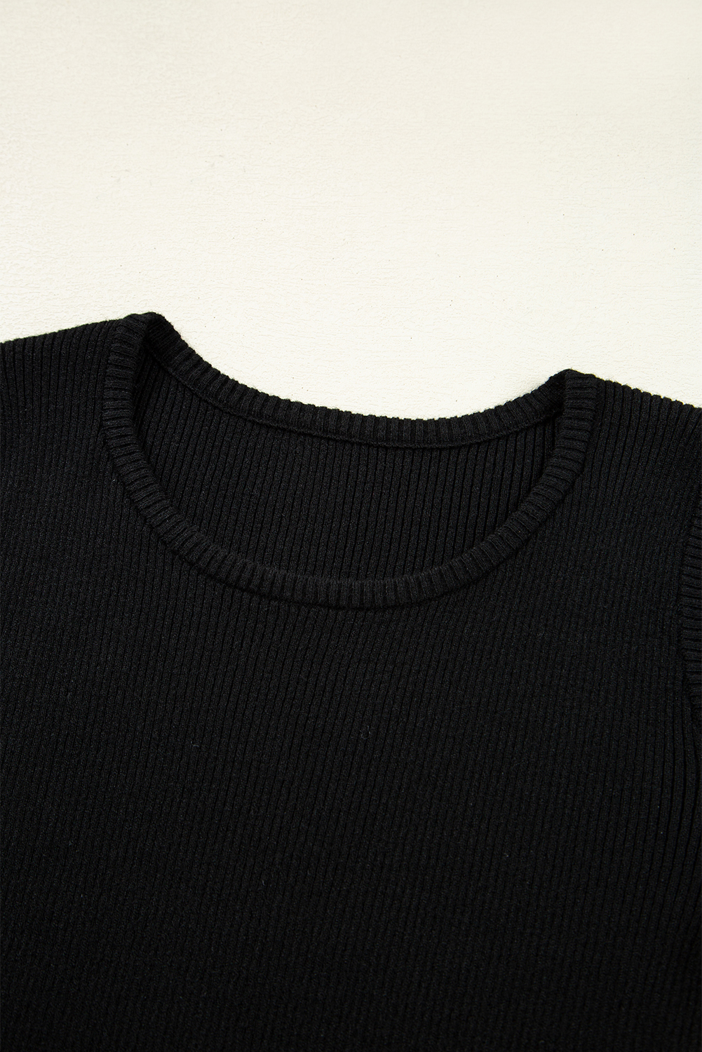 Black Ribbed Knit Cold Shoulder Sweater view 15