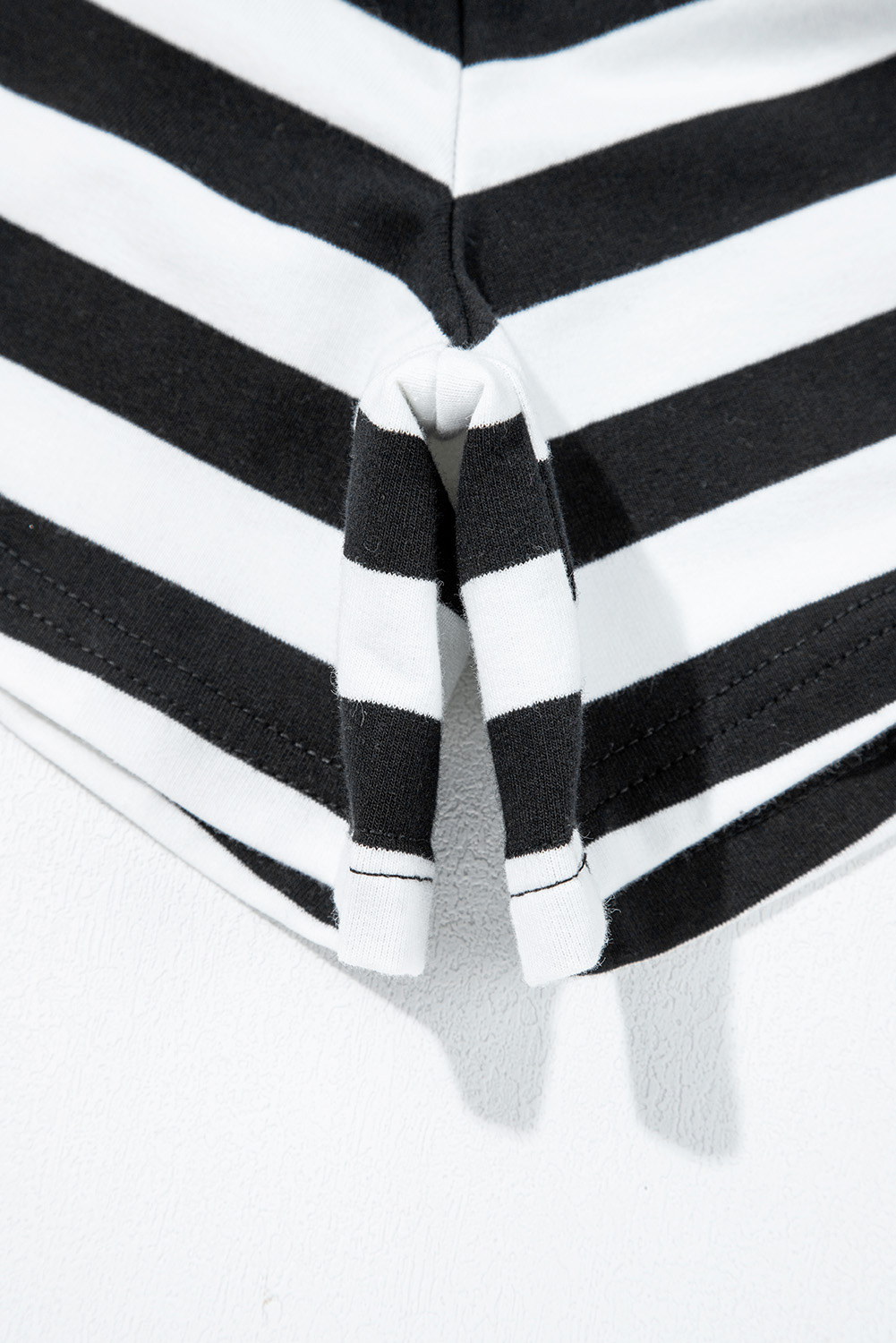 Black Stripe Contrast Ribbed Banding Long Sleeve Blouse Loose Shorts Set view 17
