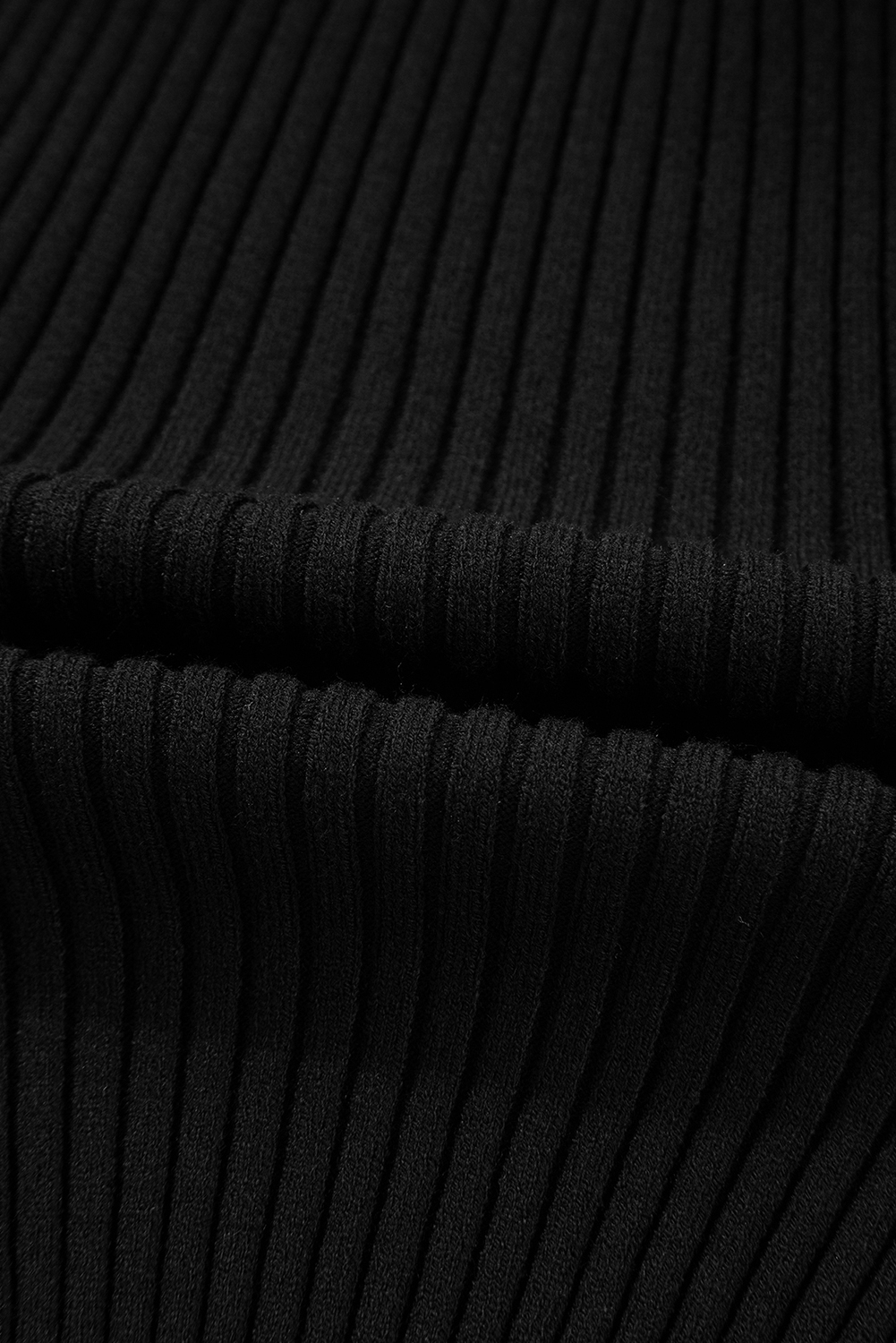 Black Ribbed Knit Cold Shoulder Choker Neck Sweater view 19