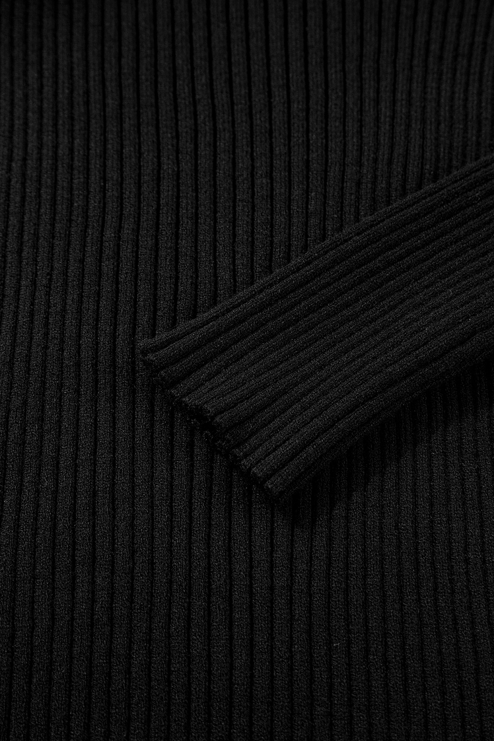 Black Ribbed Knit Cold Shoulder Choker Neck Sweater view 18