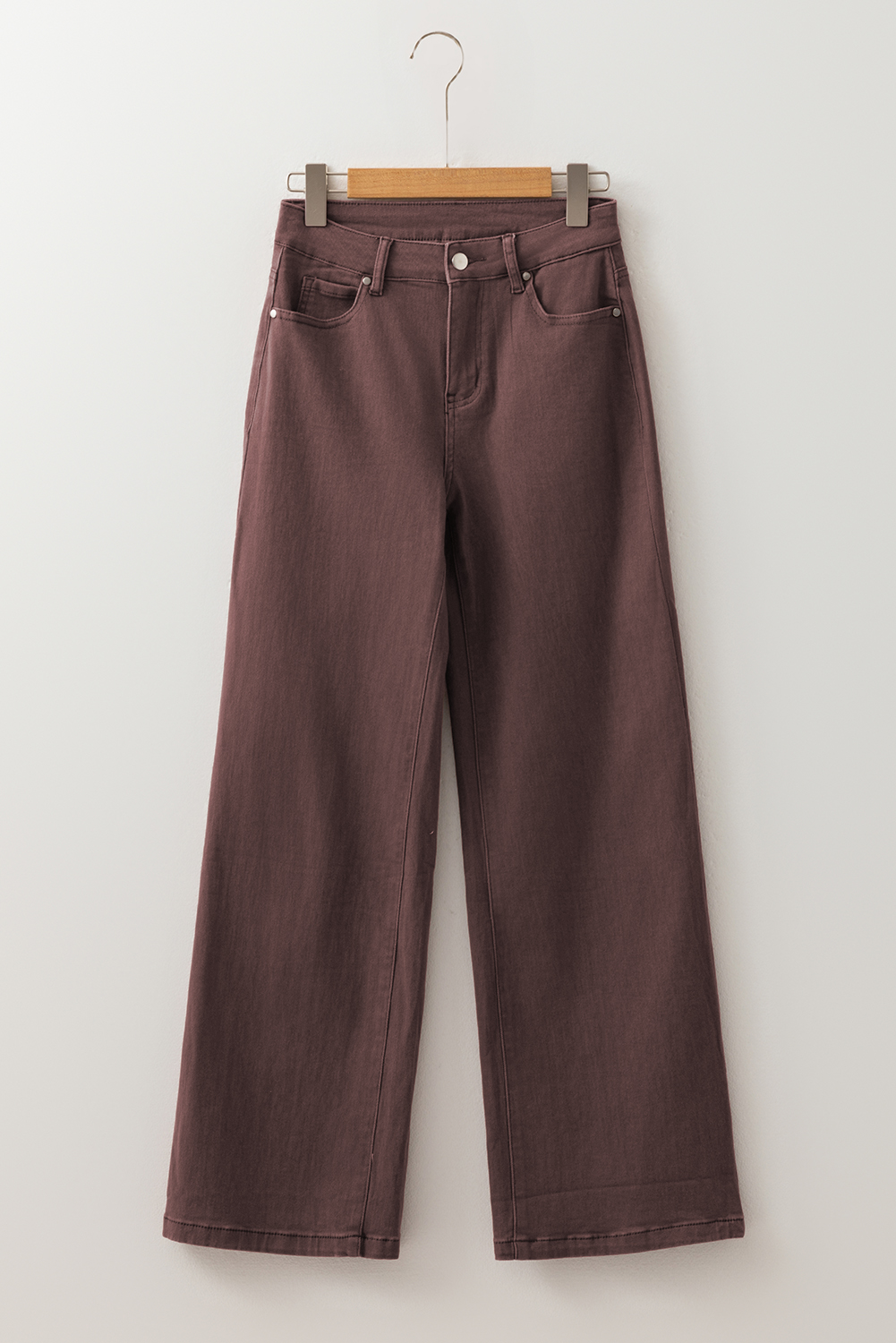 Coffee Loose Straight High Waist Solid Color Jeans view 2