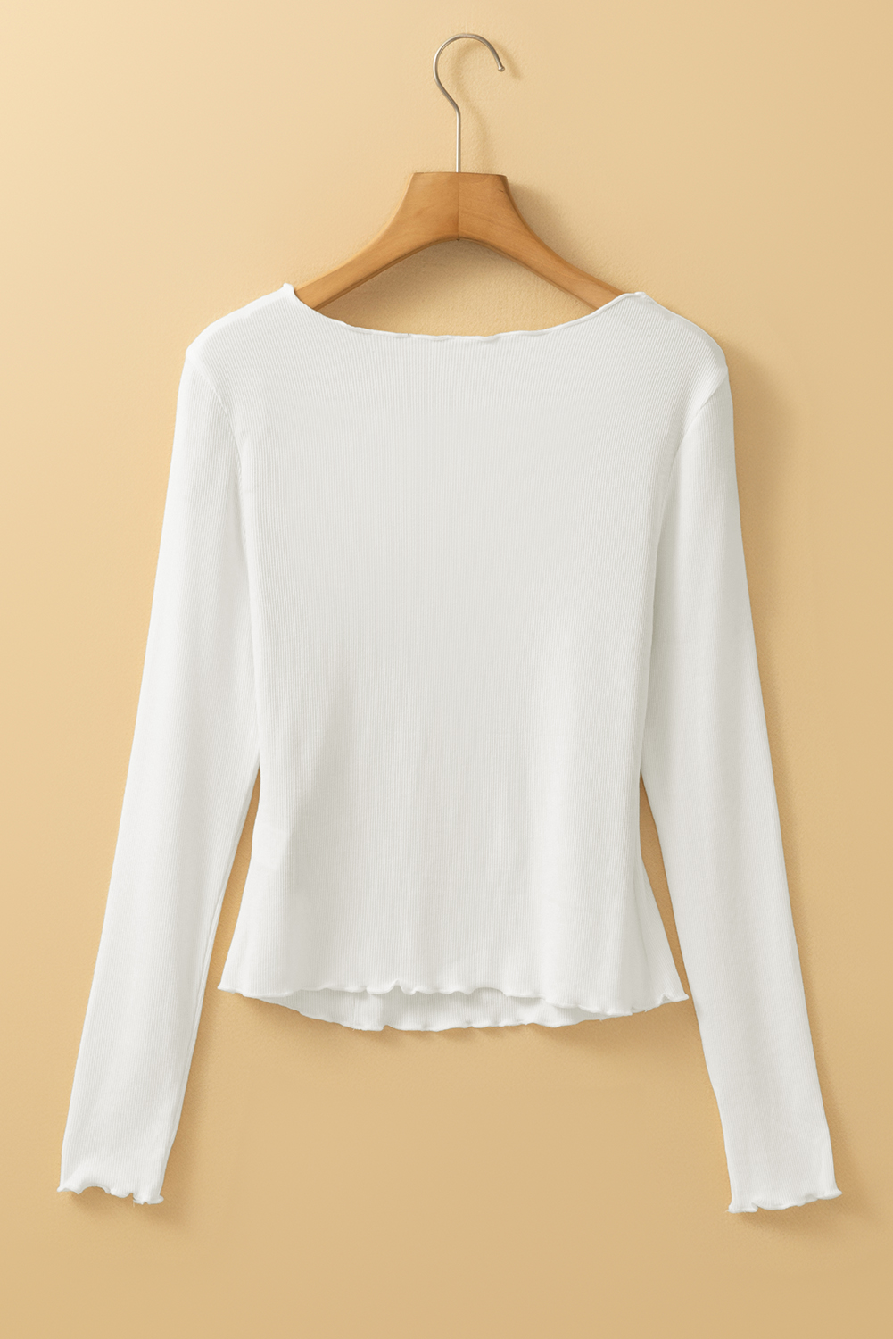 White Exposed Seam Ribbed Knit Slim Fit Long Sleeve Top view 10