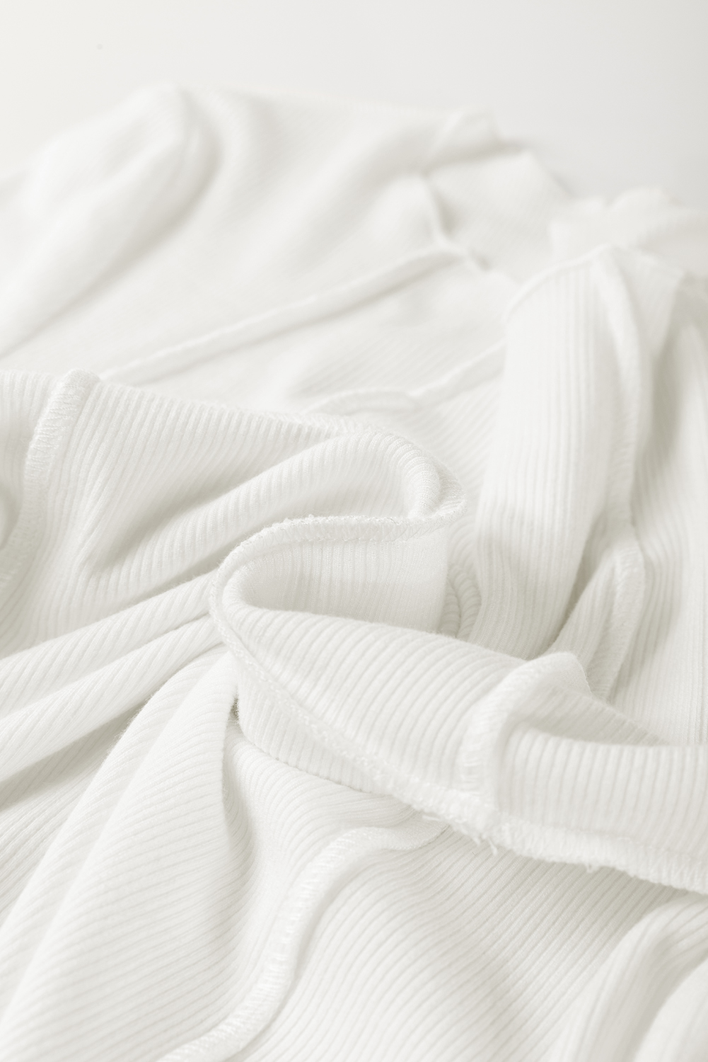 White Exposed Seam Ribbed Knit Slim Fit Long Sleeve Top view 13