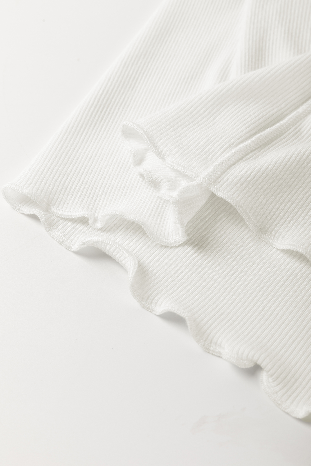White Exposed Seam Ribbed Knit Slim Fit Long Sleeve Top view 14