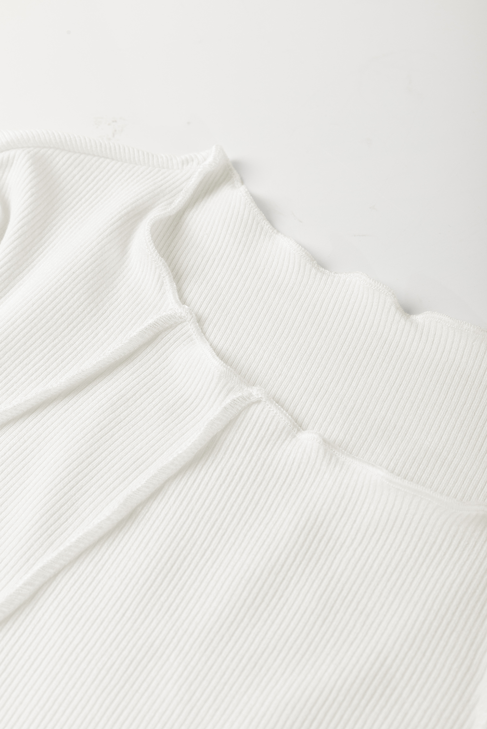 White Exposed Seam Ribbed Knit Slim Fit Long Sleeve Top view 11