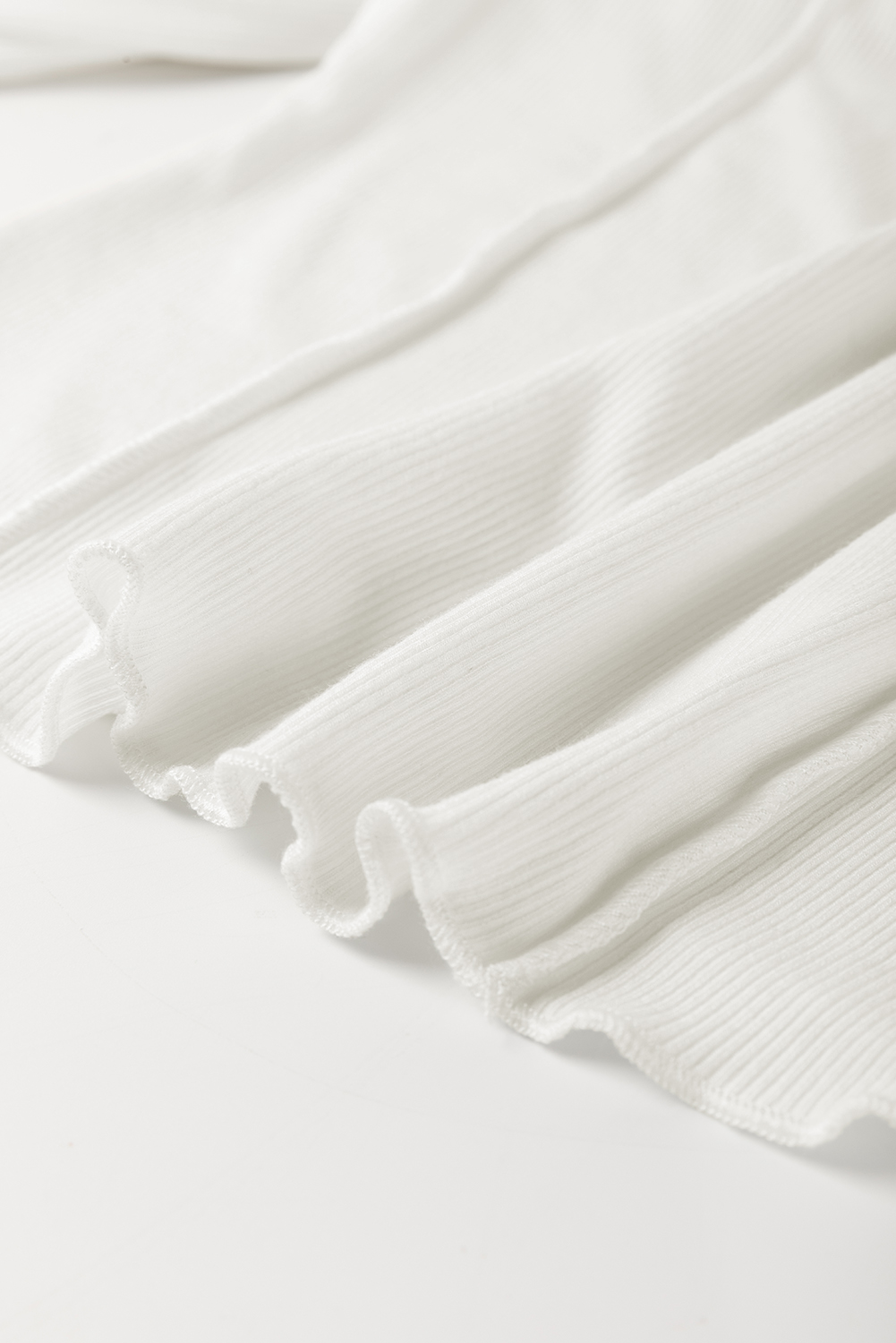 White Exposed Seam Ribbed Knit Slim Fit Long Sleeve Top view 15