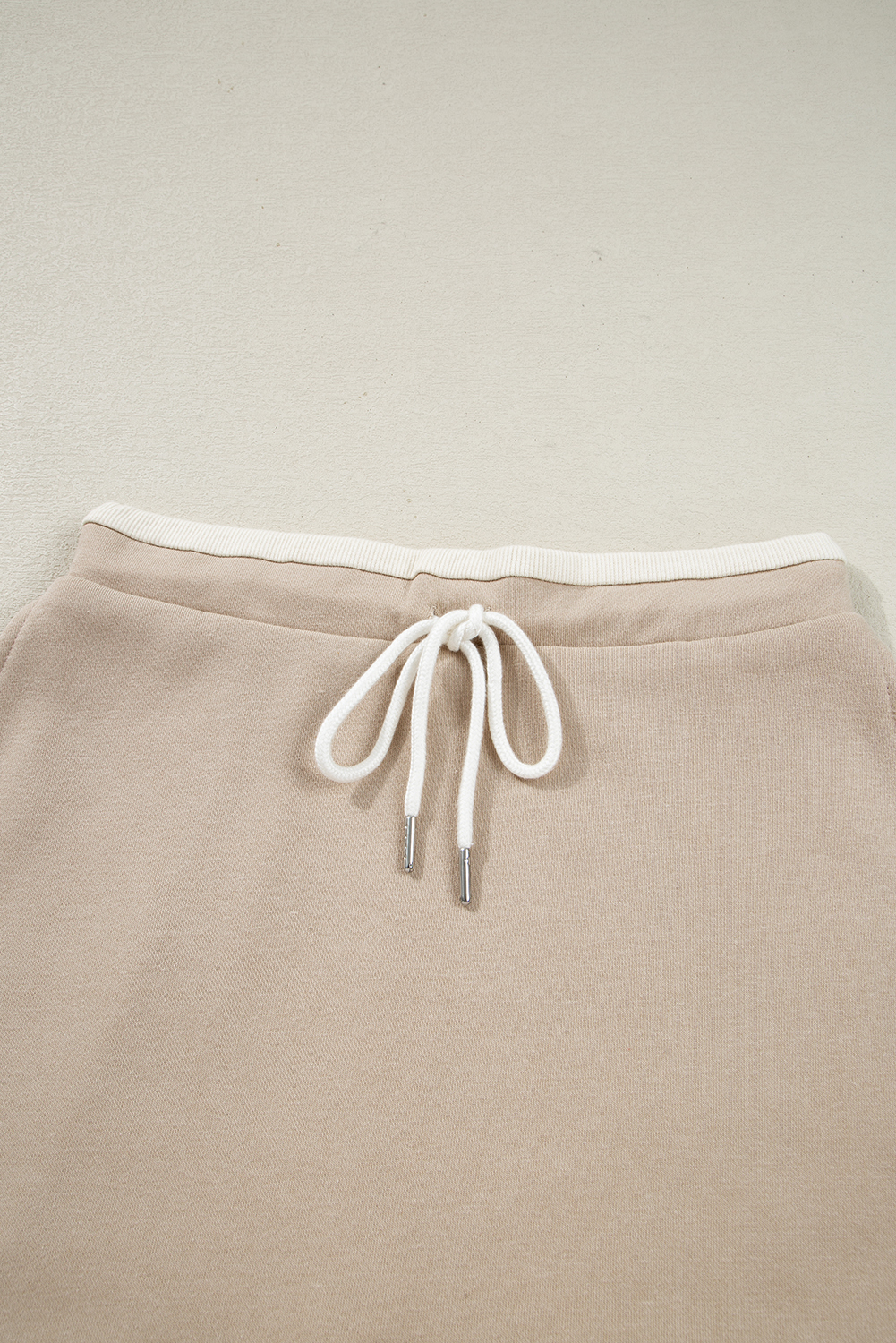 Parchment Raw Edge Detail Colorblock Patchwork Cropped Pullover Drawstring Skirt Set view 20