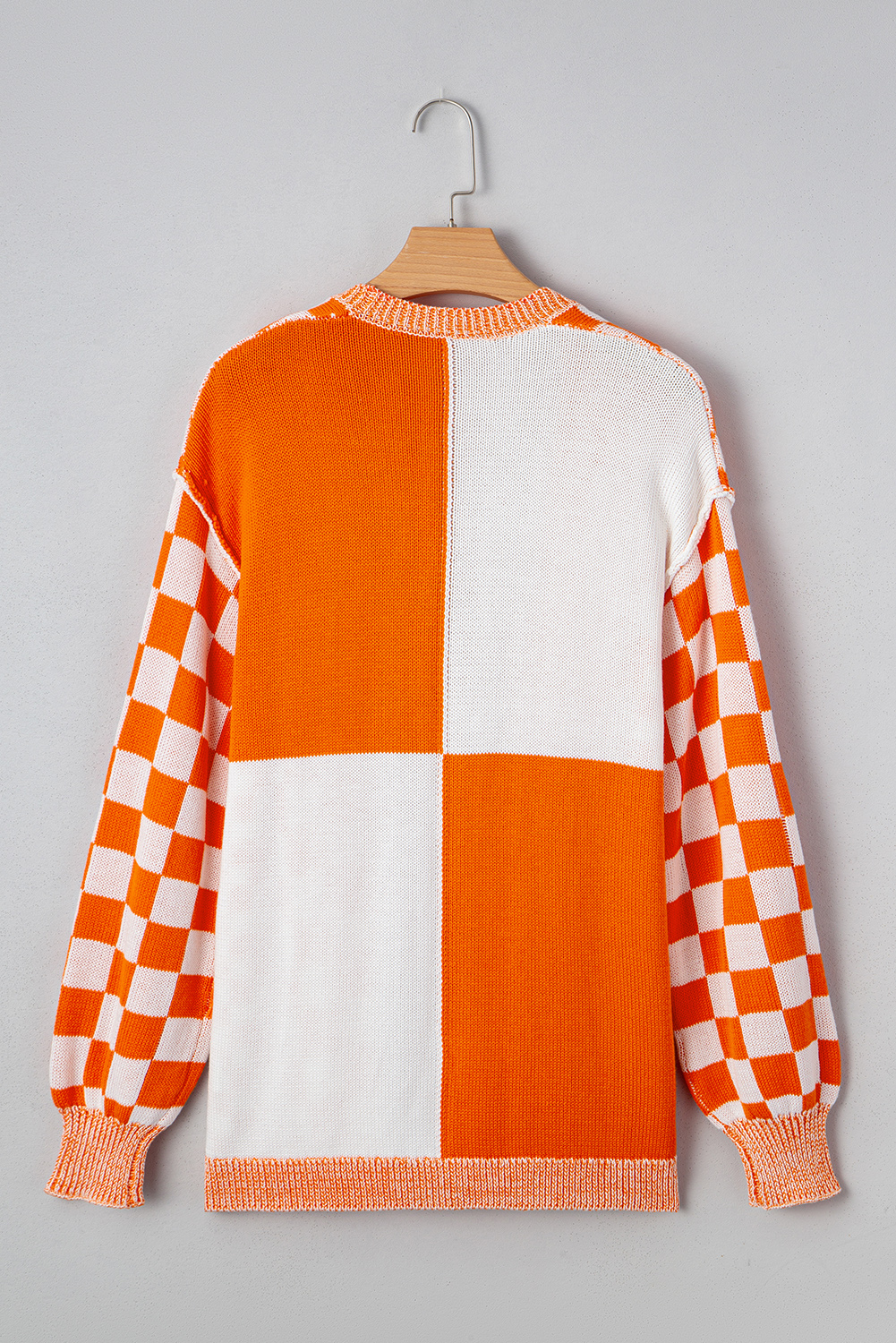 Orange Checkered Open Front Drop Shoulder Cardigan view 13