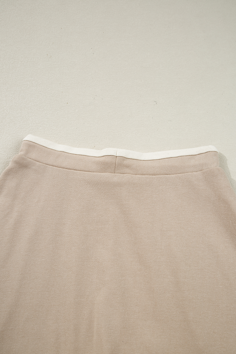 Parchment Raw Edge Detail Colorblock Patchwork Cropped Pullover Drawstring Skirt Set view 22