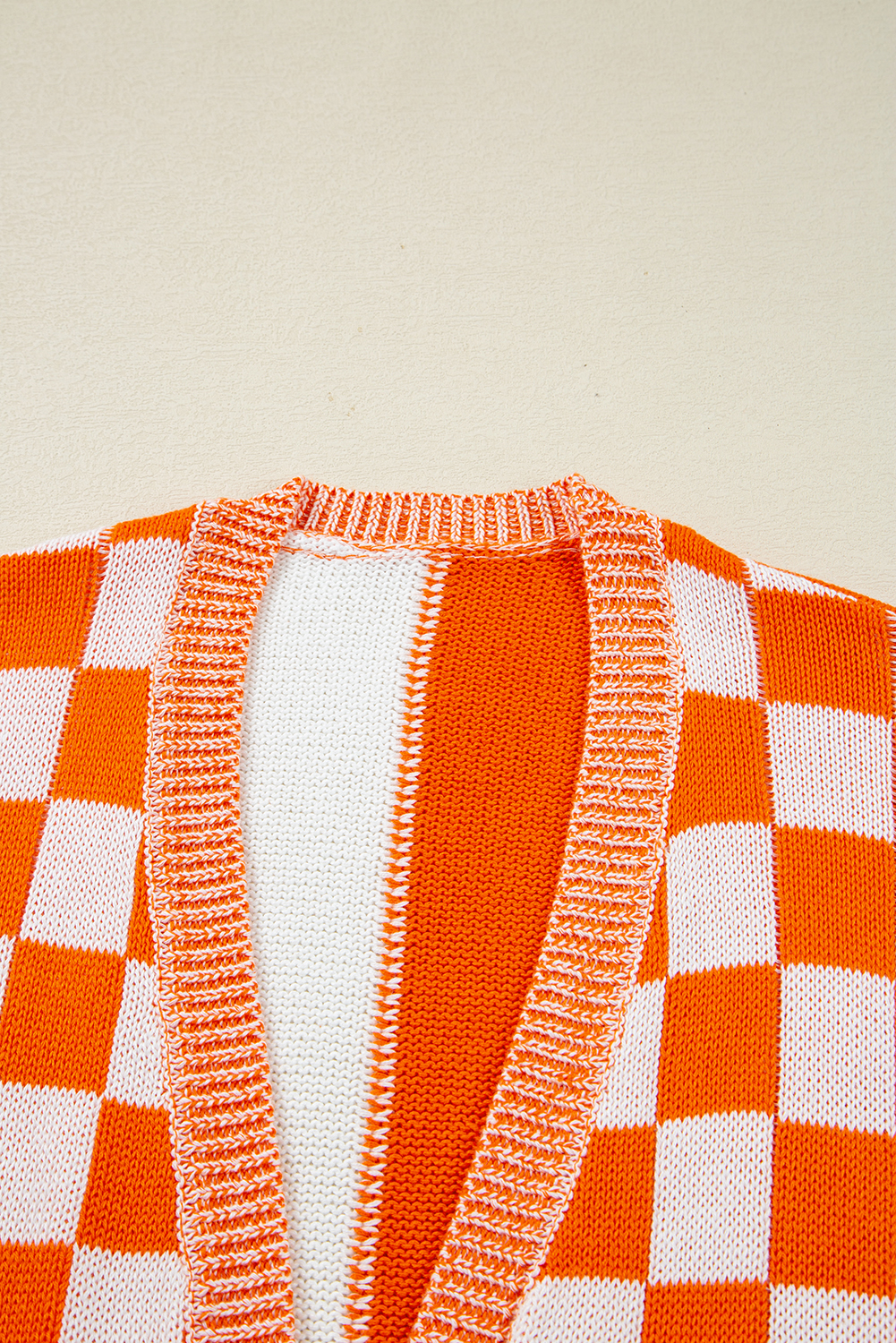 Orange Checkered Open Front Drop Shoulder Cardigan view 14