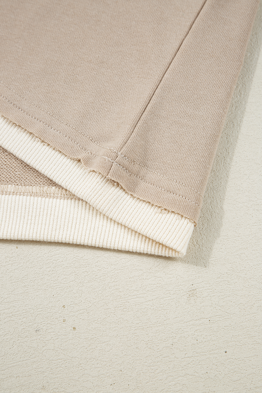 Parchment Raw Edge Detail Colorblock Patchwork Cropped Pullover Drawstring Skirt Set view 25