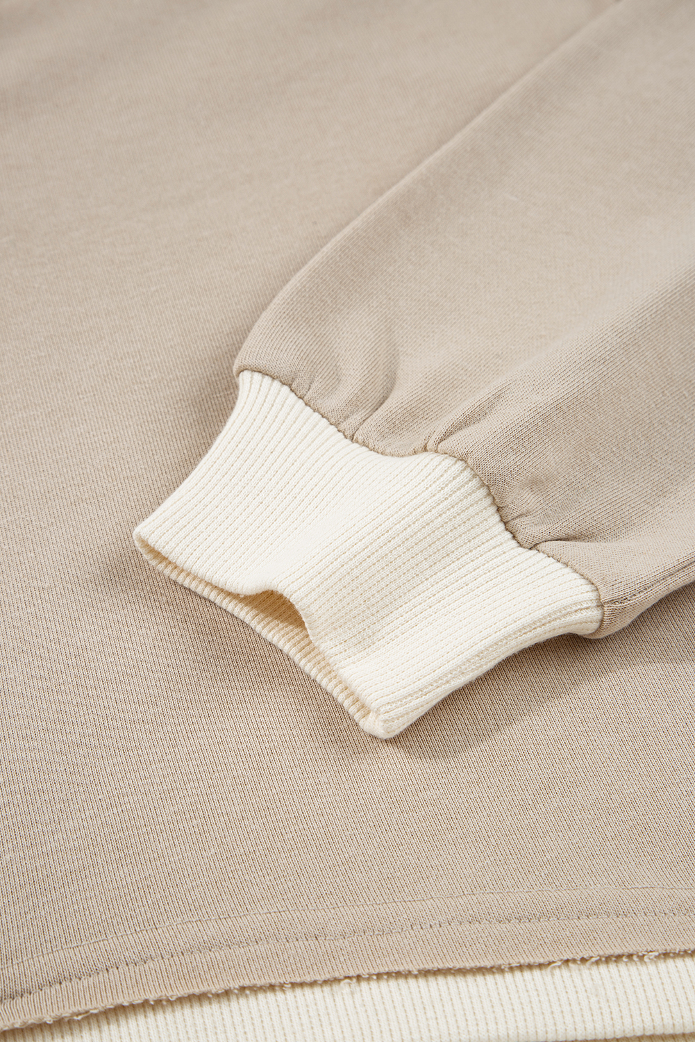Parchment Raw Edge Detail Colorblock Patchwork Cropped Pullover Drawstring Skirt Set view 24