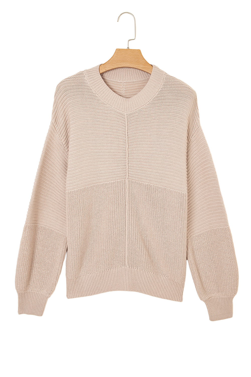 Parchment Mixed Texture Patchwork Knitted Puff Sleeve Sweater view 21