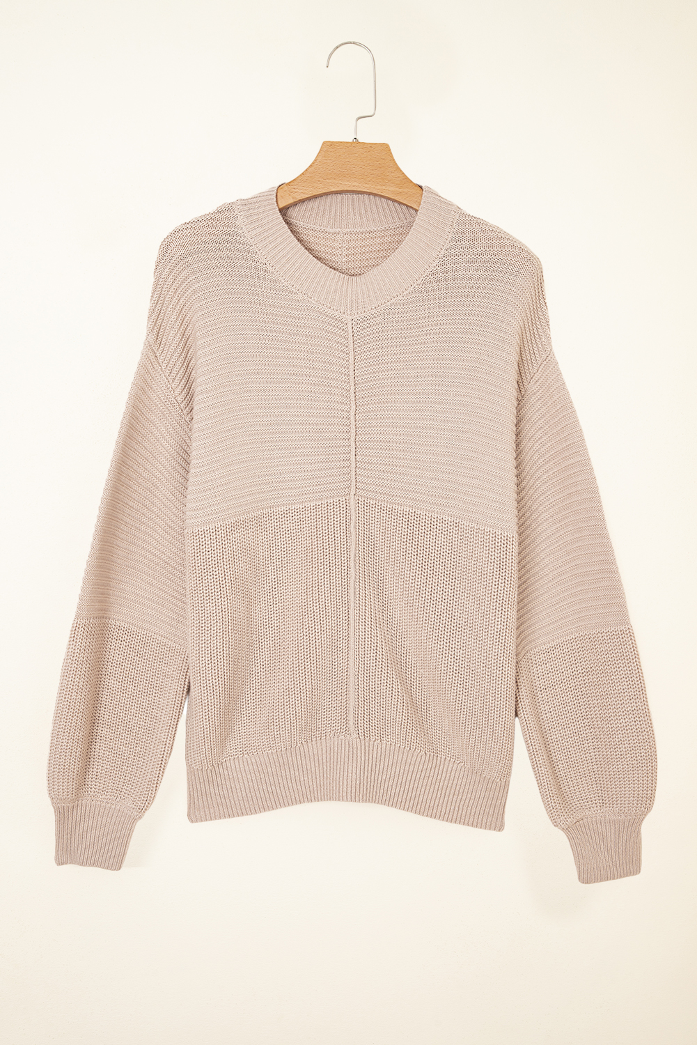 Parchment Mixed Texture Patchwork Knitted Puff Sleeve Sweater view 13