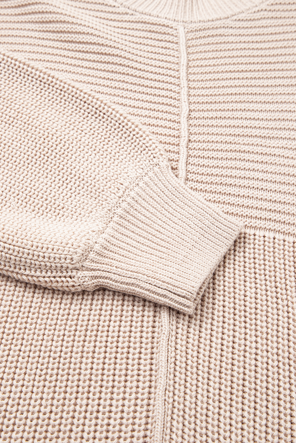 Parchment Mixed Texture Patchwork Knitted Puff Sleeve Sweater view 16
