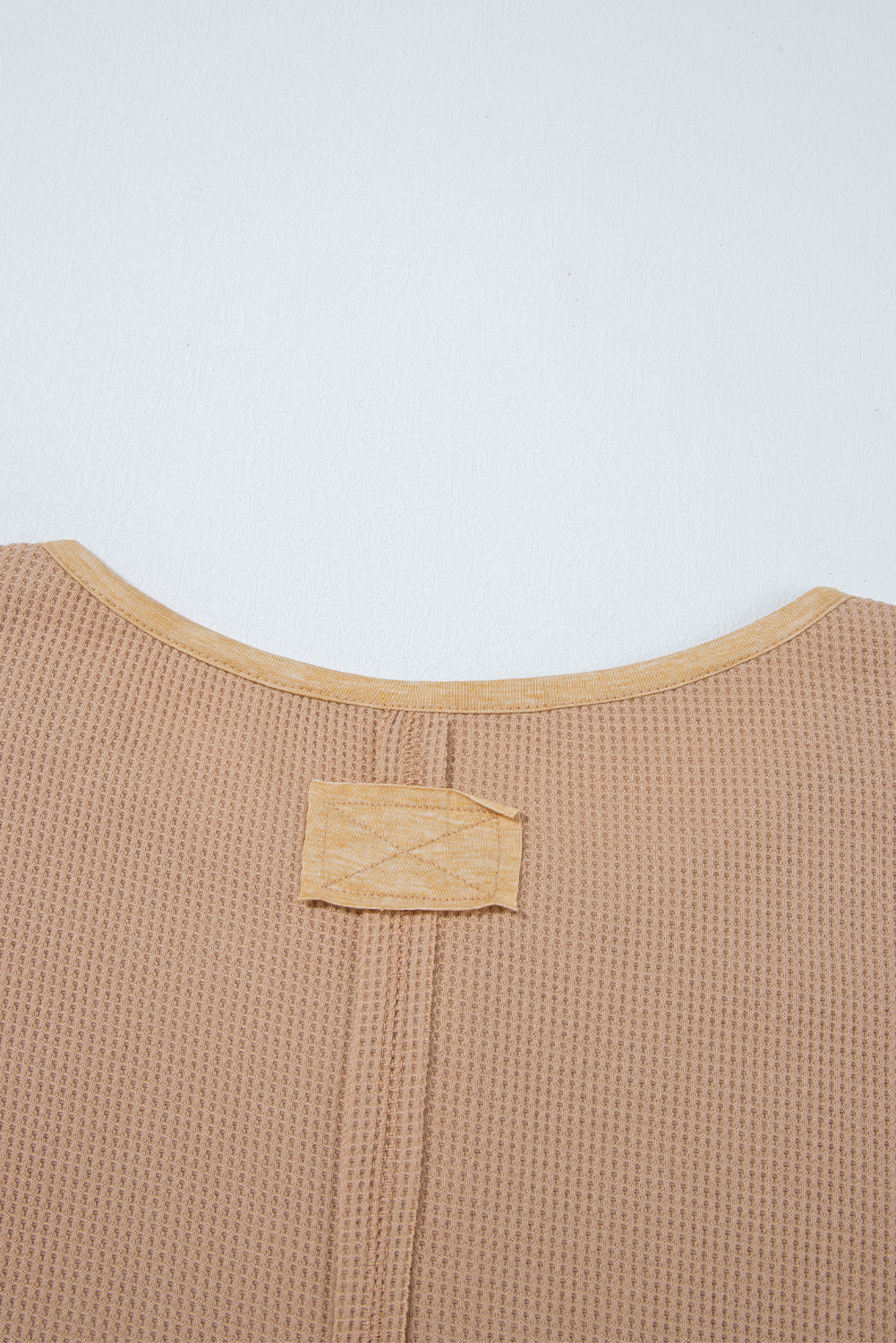 Dark Khaki Color Block Waffle Textured Tunic Henley Top with Slits view 17