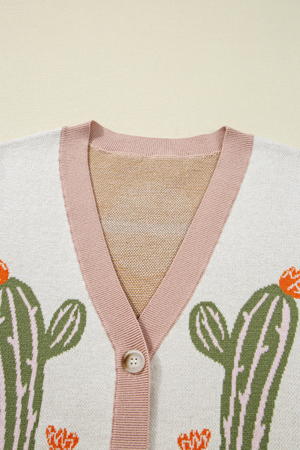 Apricot Desert Cactus Buttoned Front Sweater Cardigan view 11