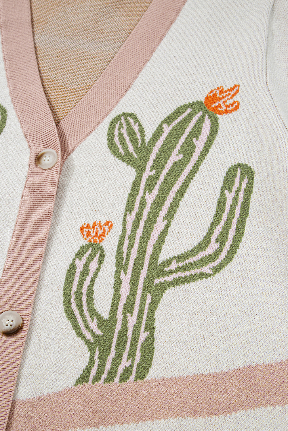 Apricot Desert Cactus Buttoned Front Sweater Cardigan view 12