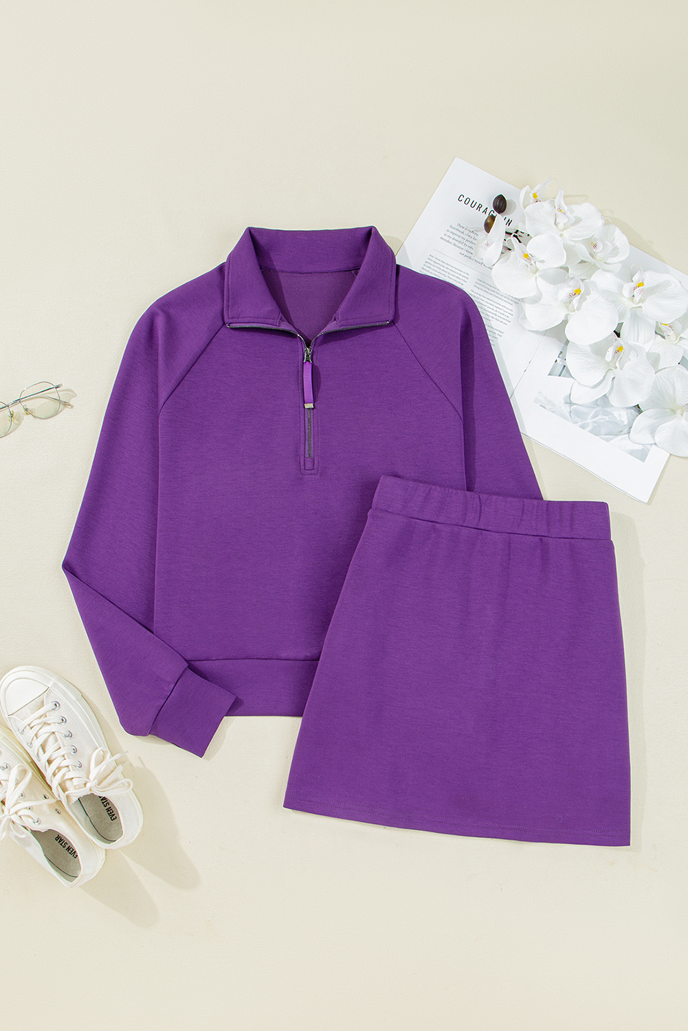 Wisteria Half Zip Sporty Pullover Mini Skort 2pcs Outfit view 9
