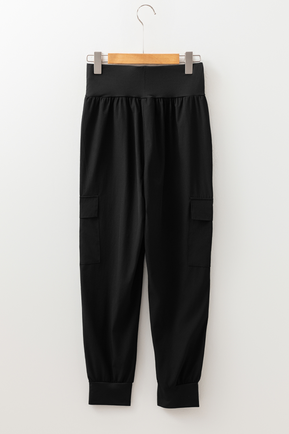 Black Elastic High Waist Pocketed Cargo Jogger Pants view 7