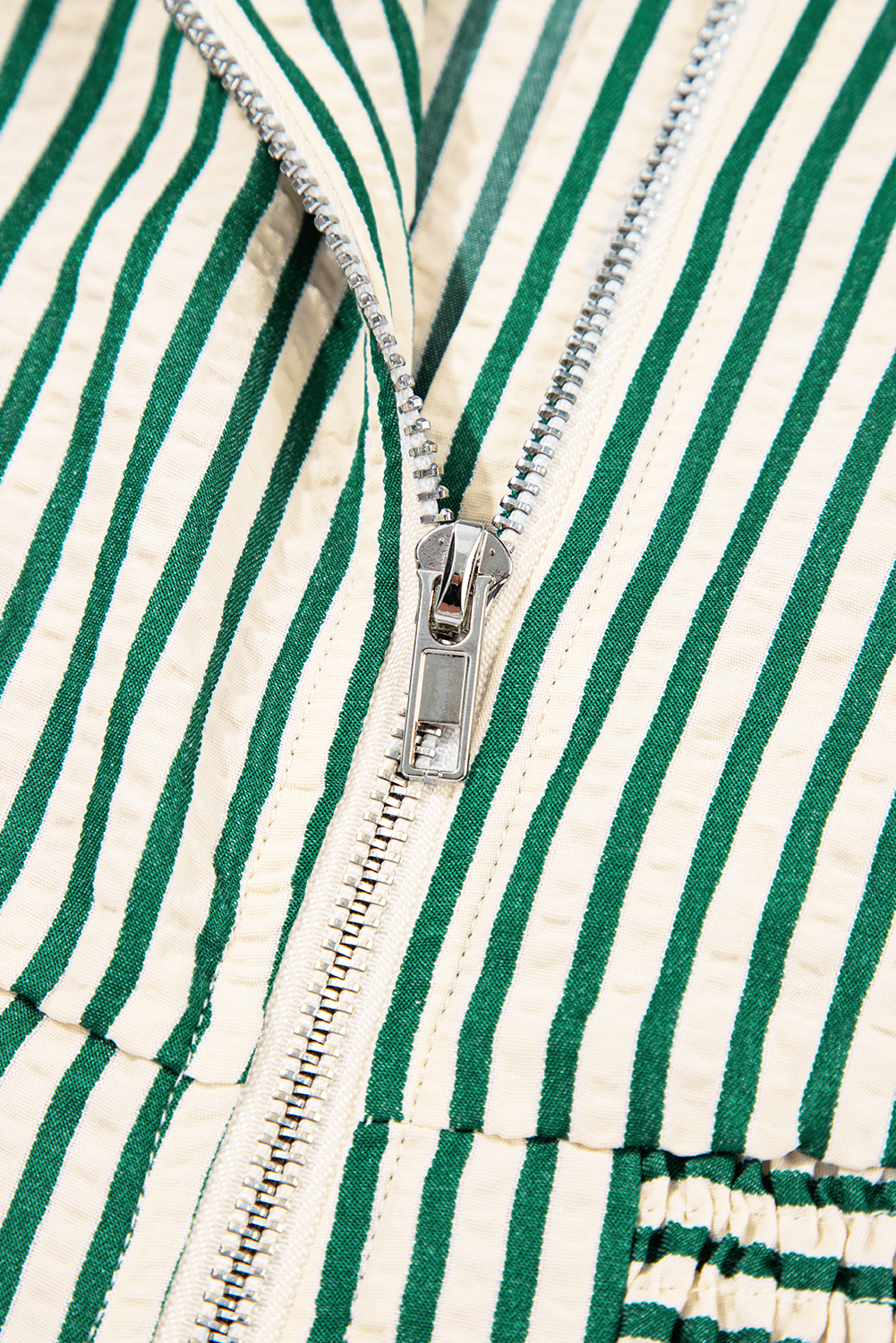 Green Stripe V Neck Zip Front Cinched High Waist Midi Dress view 13