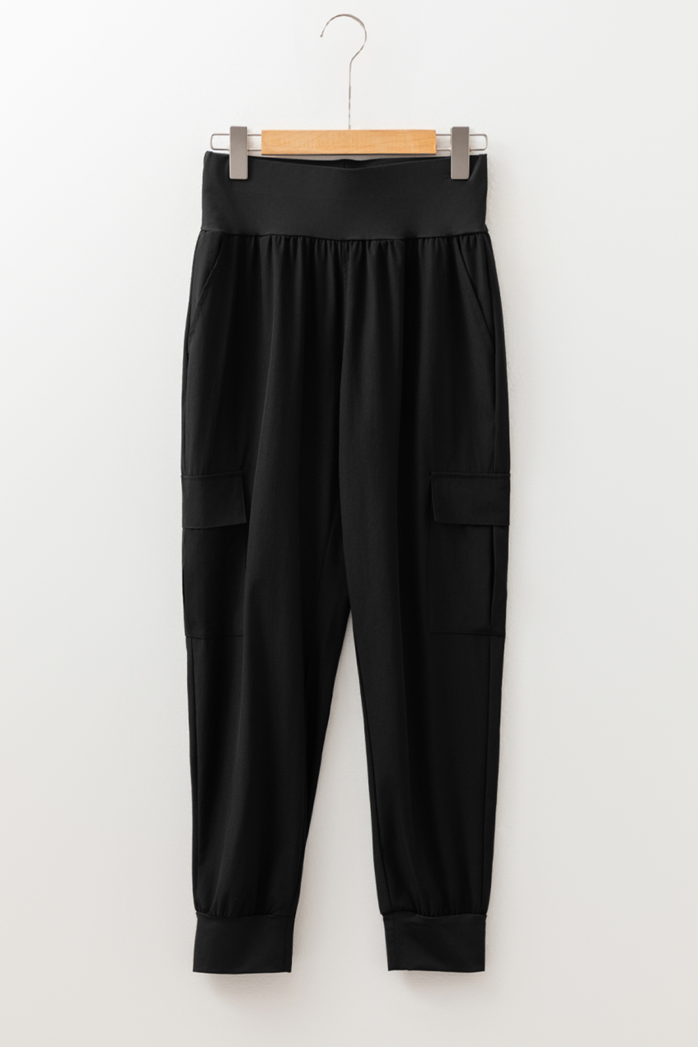 Black Elastic High Waist Pocketed Cargo Jogger Pants view 6