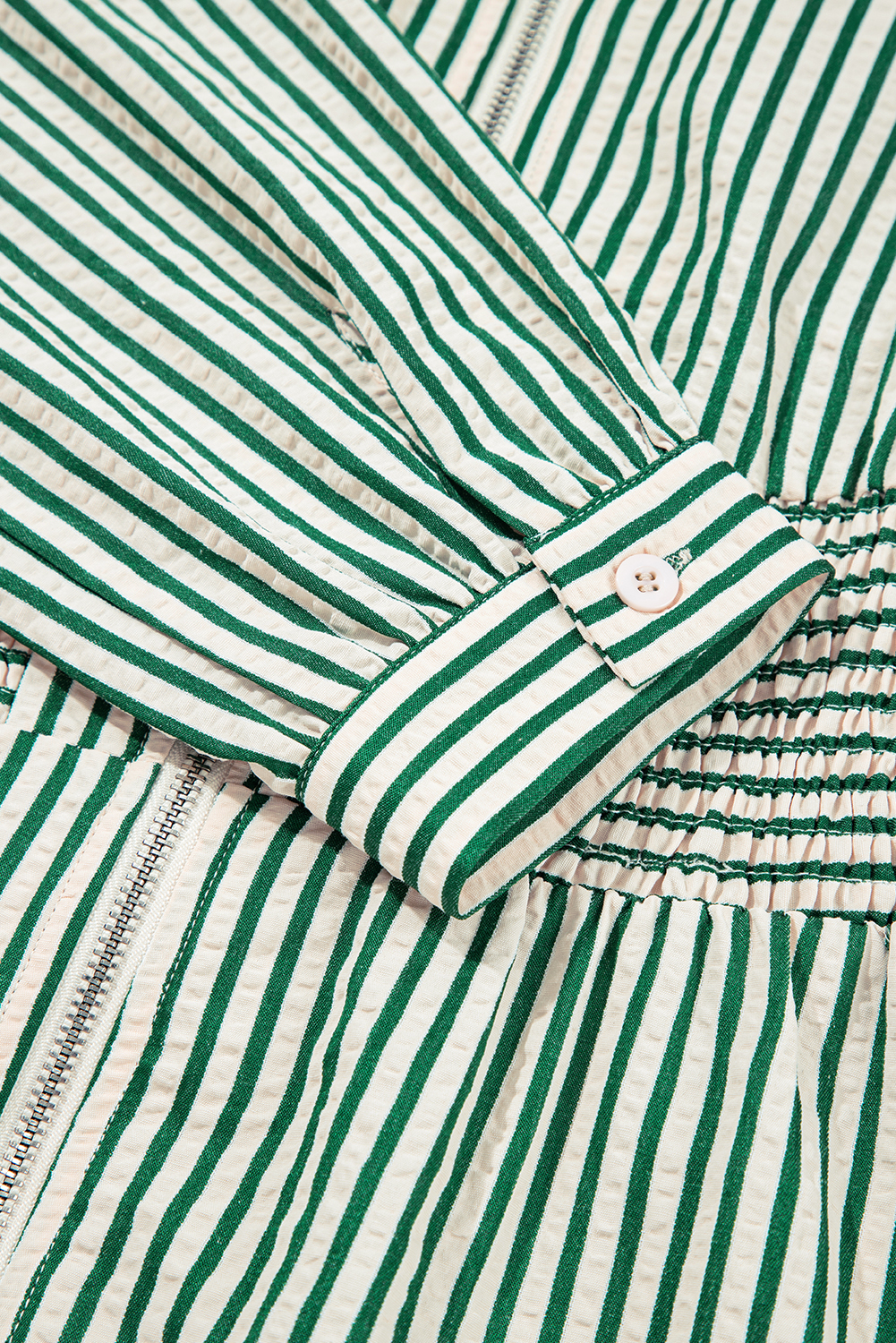 Green Stripe V Neck Zip Front Cinched High Waist Midi Dress view 11