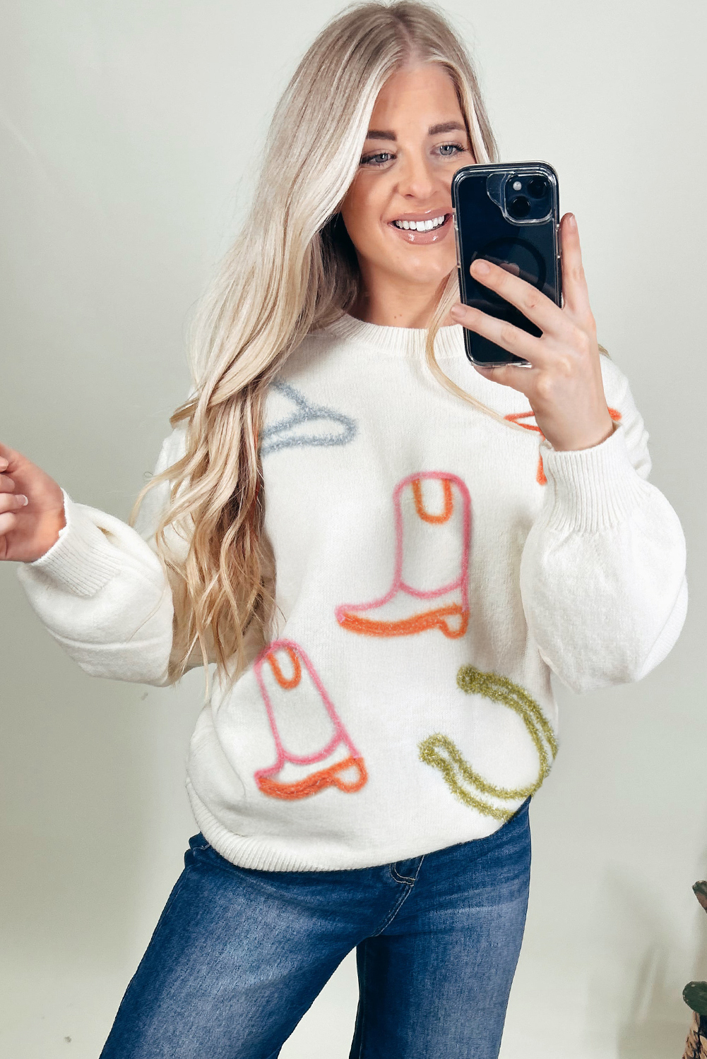 White Tinsel Western Boots Horseshoe Star Knit Crew Neck Sweater view 10