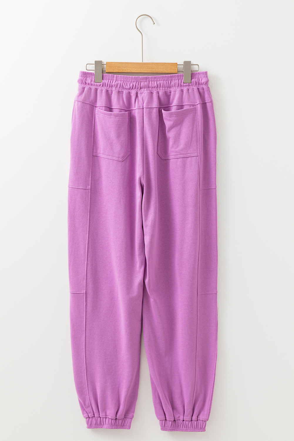 Lilac Drawstring Elastic Waistband Solid Color Jogger Pants view 14