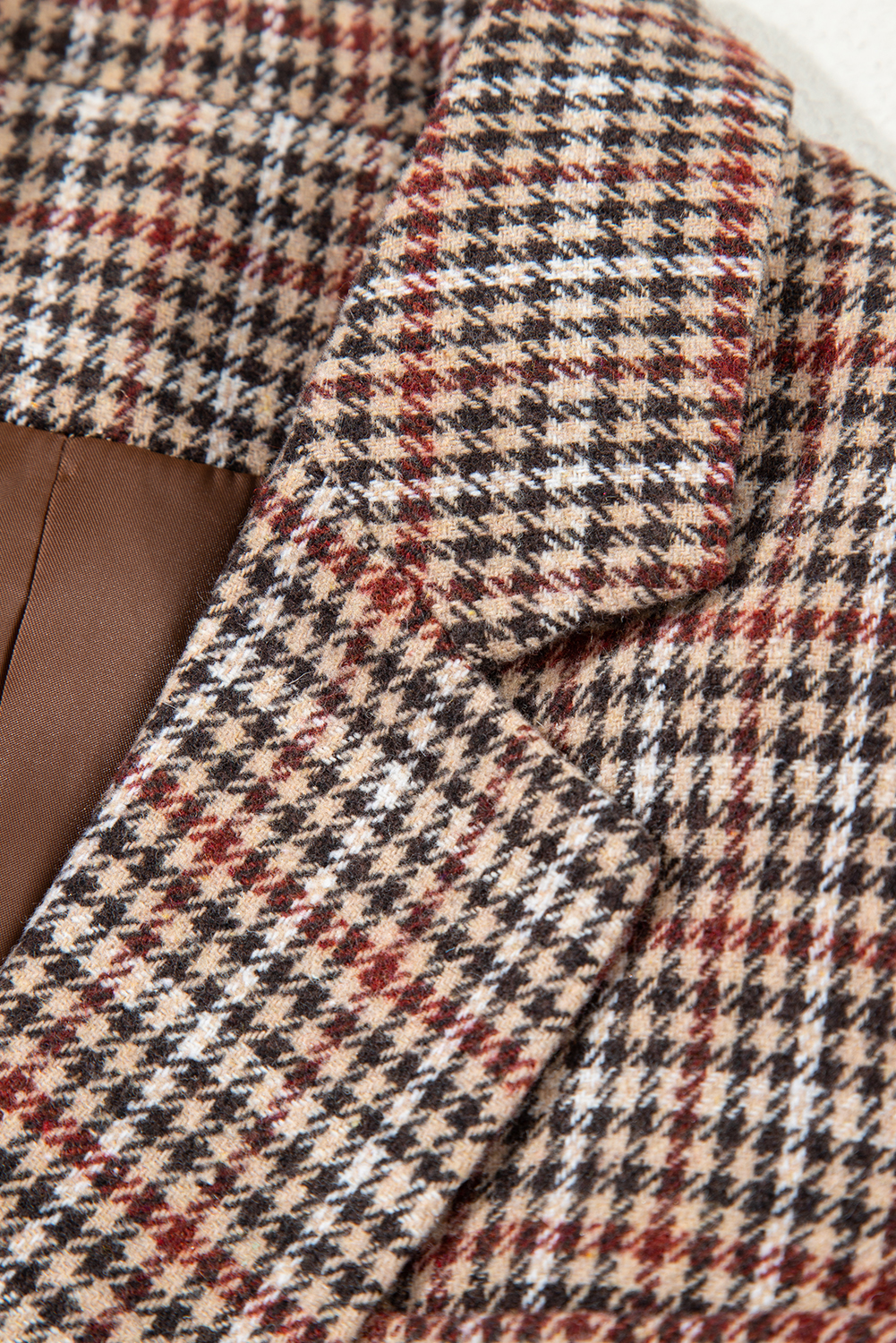 Brown Houndstooth Lapel Collar Blazer view 11