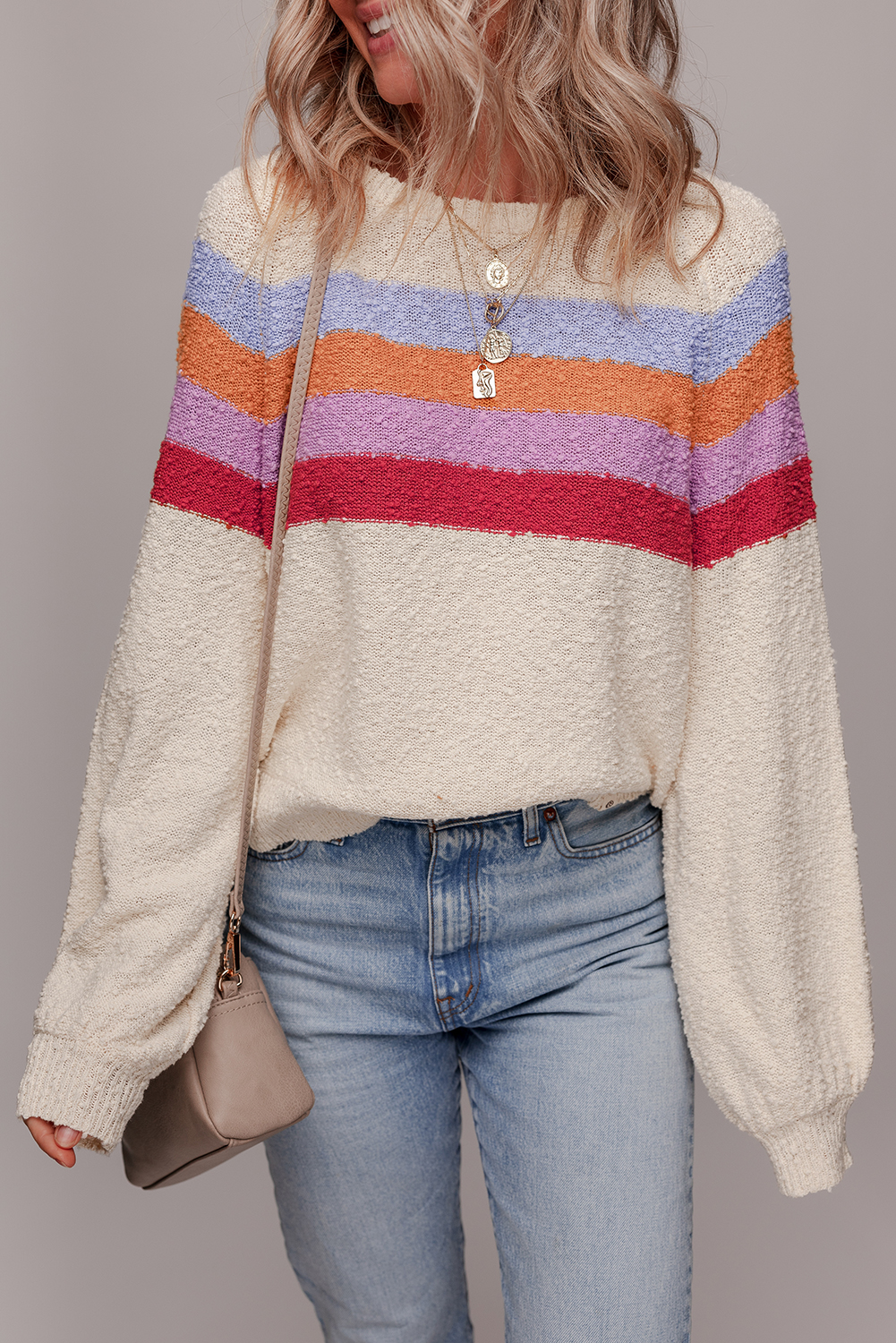 Striped Color Block Loose Sleeve Sweatshirt