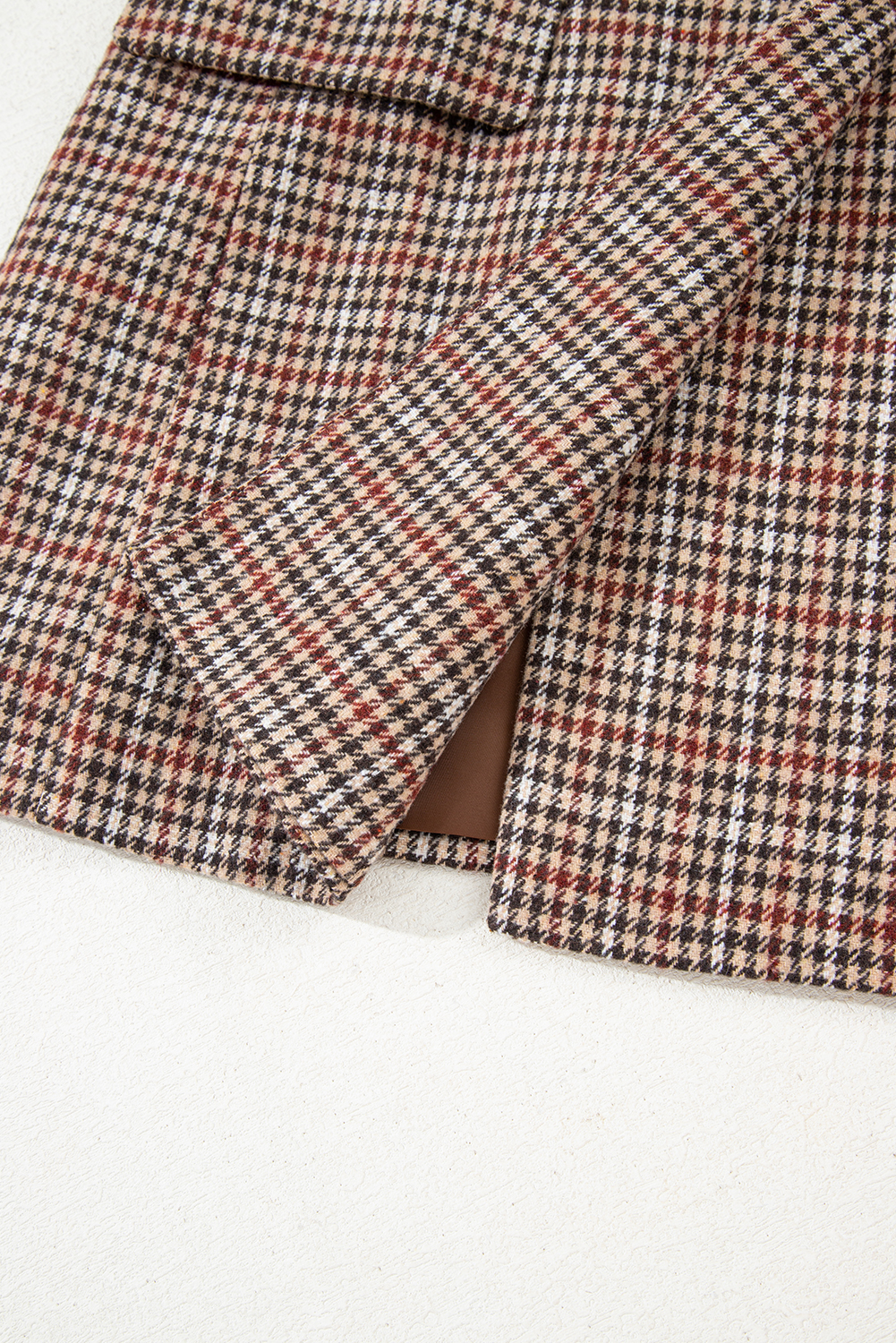 Brown Houndstooth Lapel Collar Blazer view 15