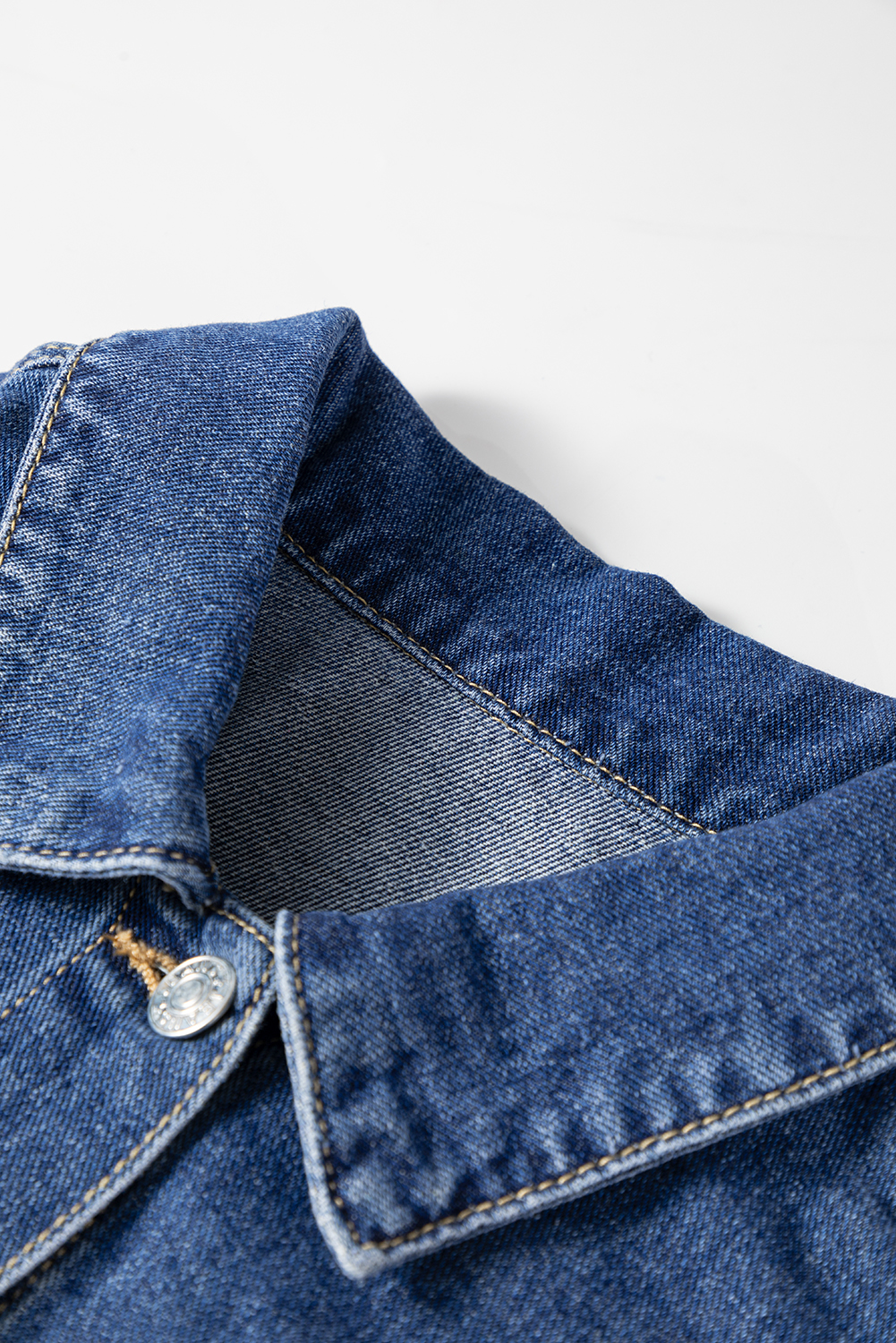Dusk Blue Color Block Patchwork Flap Detail Distress Denim Jacket view 14