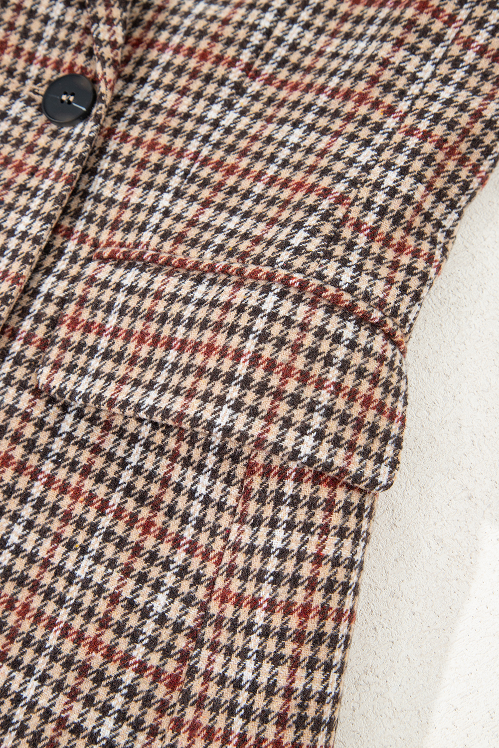 Brown Houndstooth Lapel Collar Blazer view 16