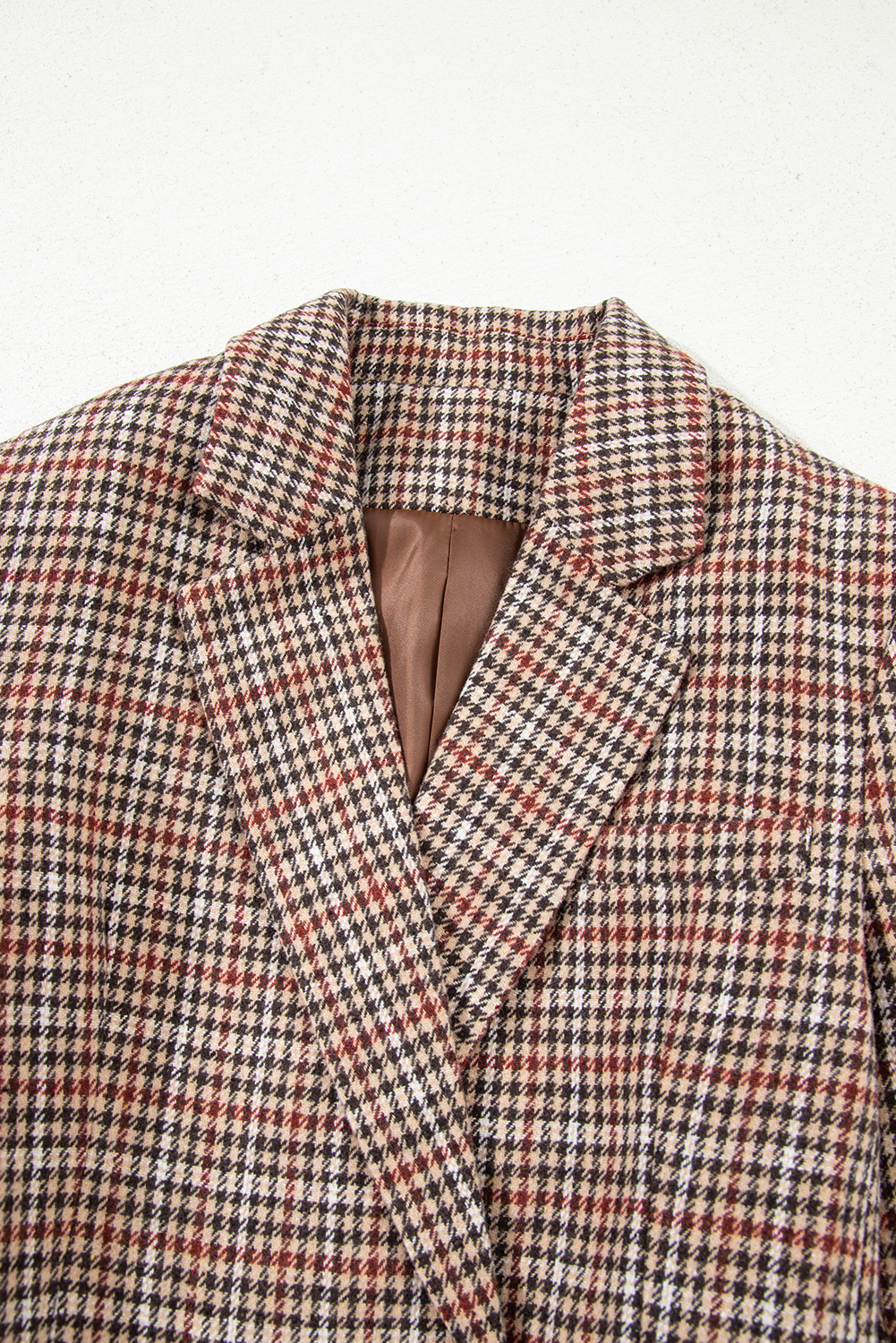 Brown Houndstooth Lapel Collar Blazer view 8