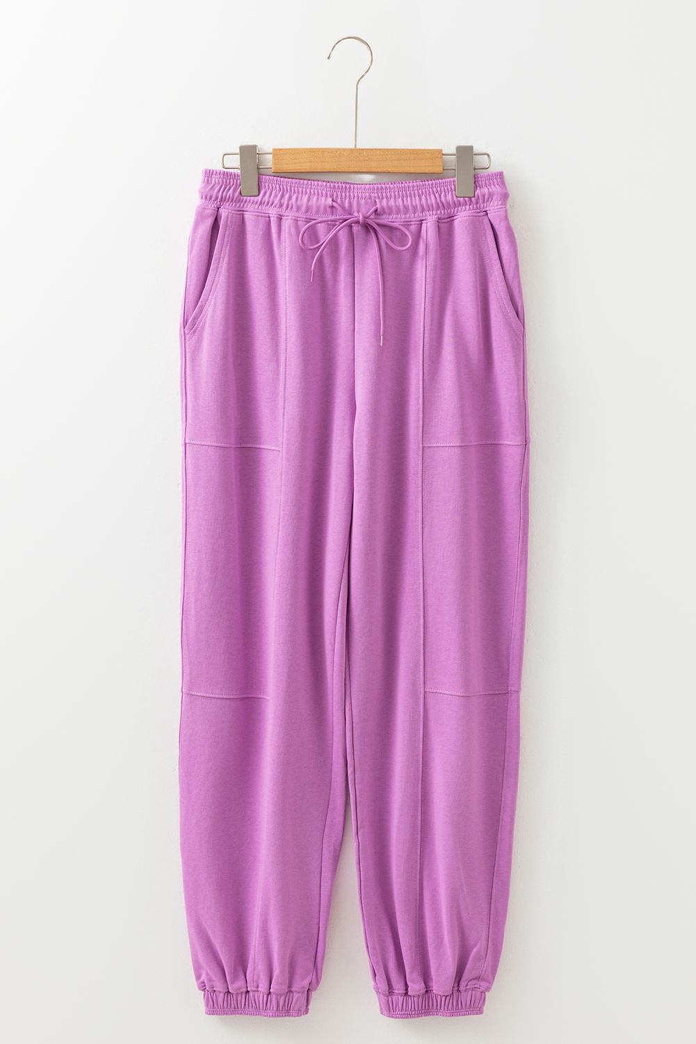 Lilac Drawstring Elastic Waistband Solid Color Jogger Pants view 13