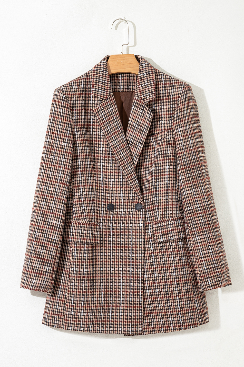 Brown Houndstooth Lapel Collar Blazer view 6