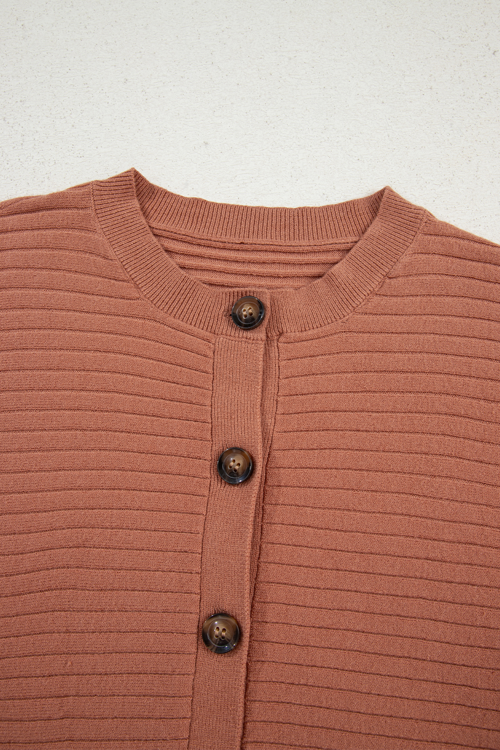 Apricot Pink Wide Rib Knit Button Front Dolman Sleeve Sweater Cardigan view 22