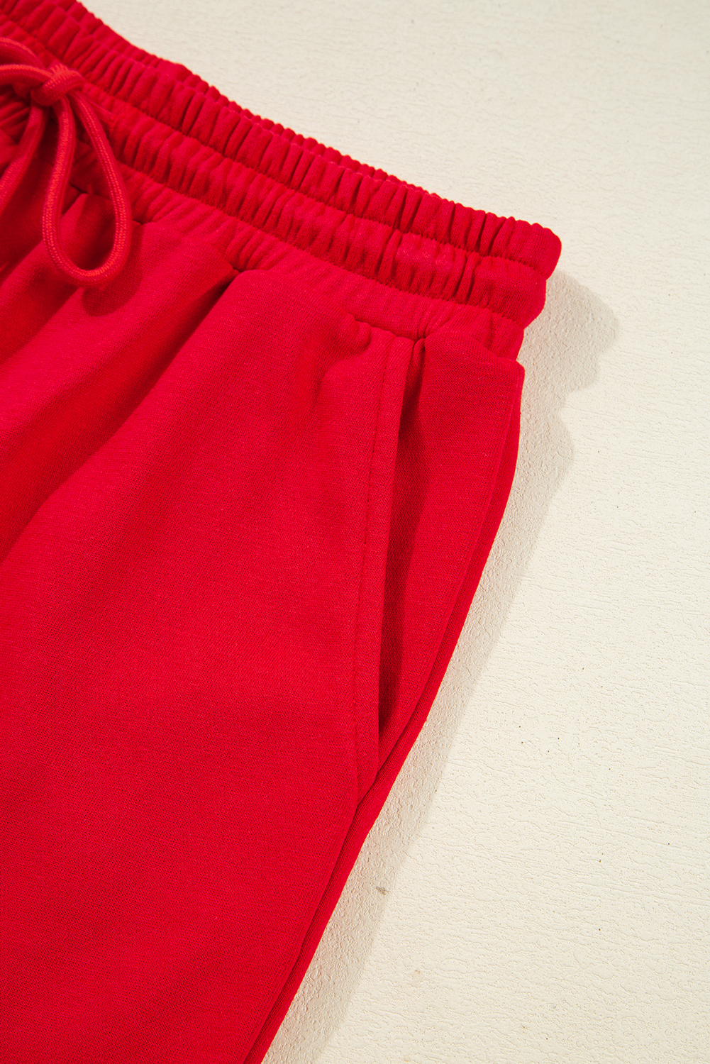 Fiery Red Varsity Striped Sleeve Drop Shoulder Sweatshirt and Short Set view 15