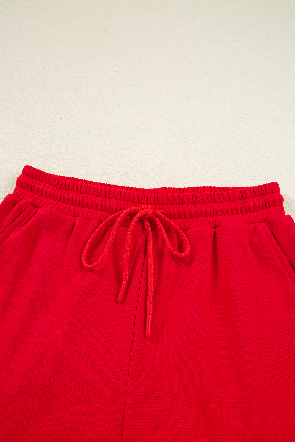 Fiery Red Varsity Striped Sleeve Drop Shoulder Sweatshirt and Short Set view 17