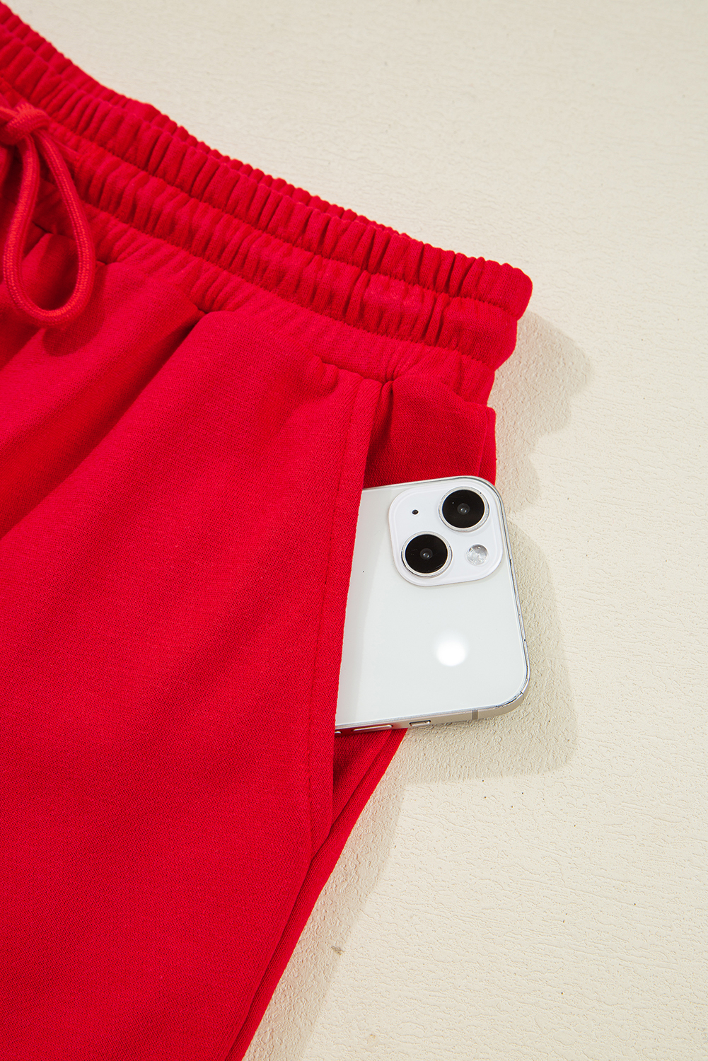 Fiery Red Varsity Striped Sleeve Drop Shoulder Sweatshirt and Short Set view 16