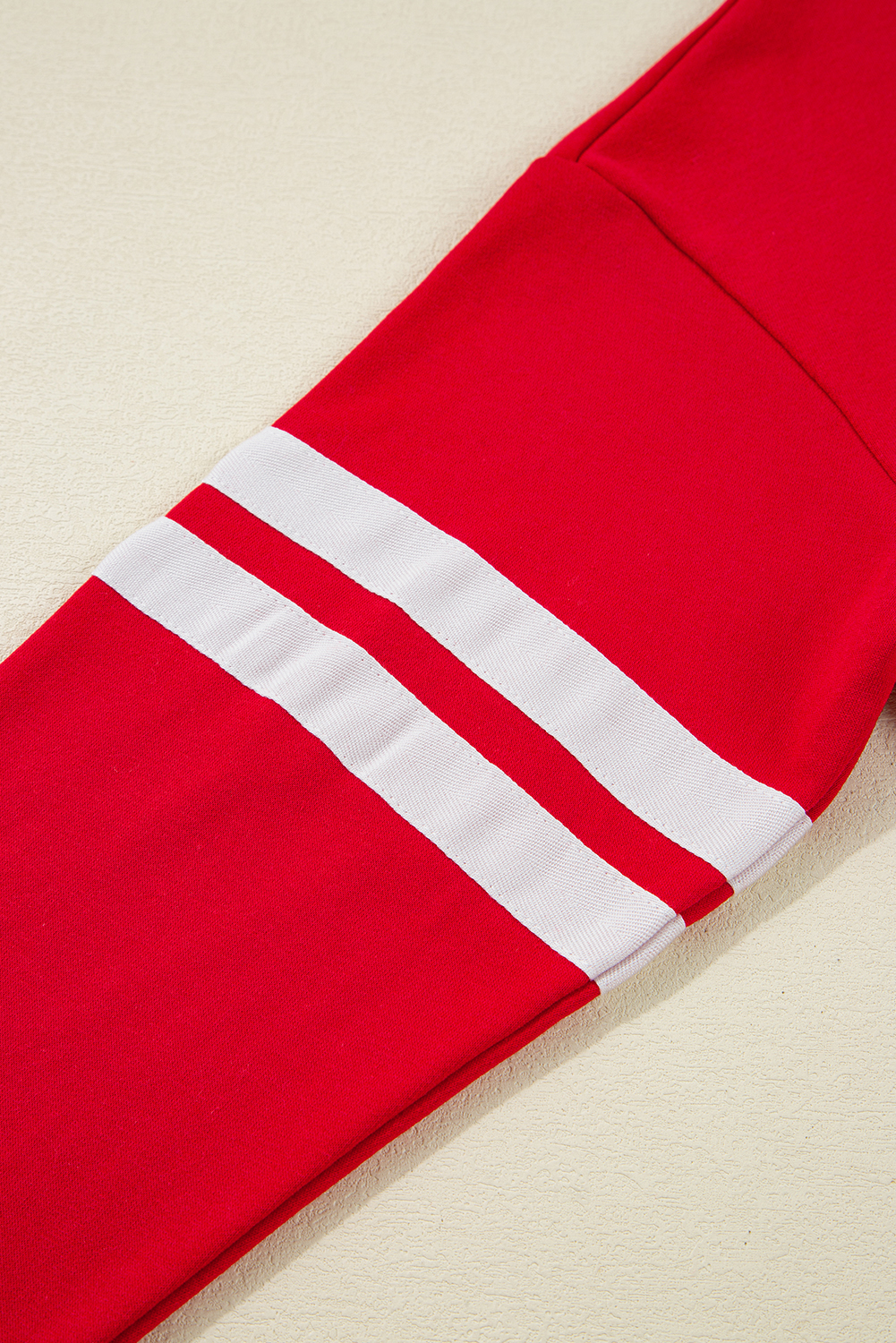 Fiery Red Varsity Striped Sleeve Drop Shoulder Sweatshirt and Short Set view 13