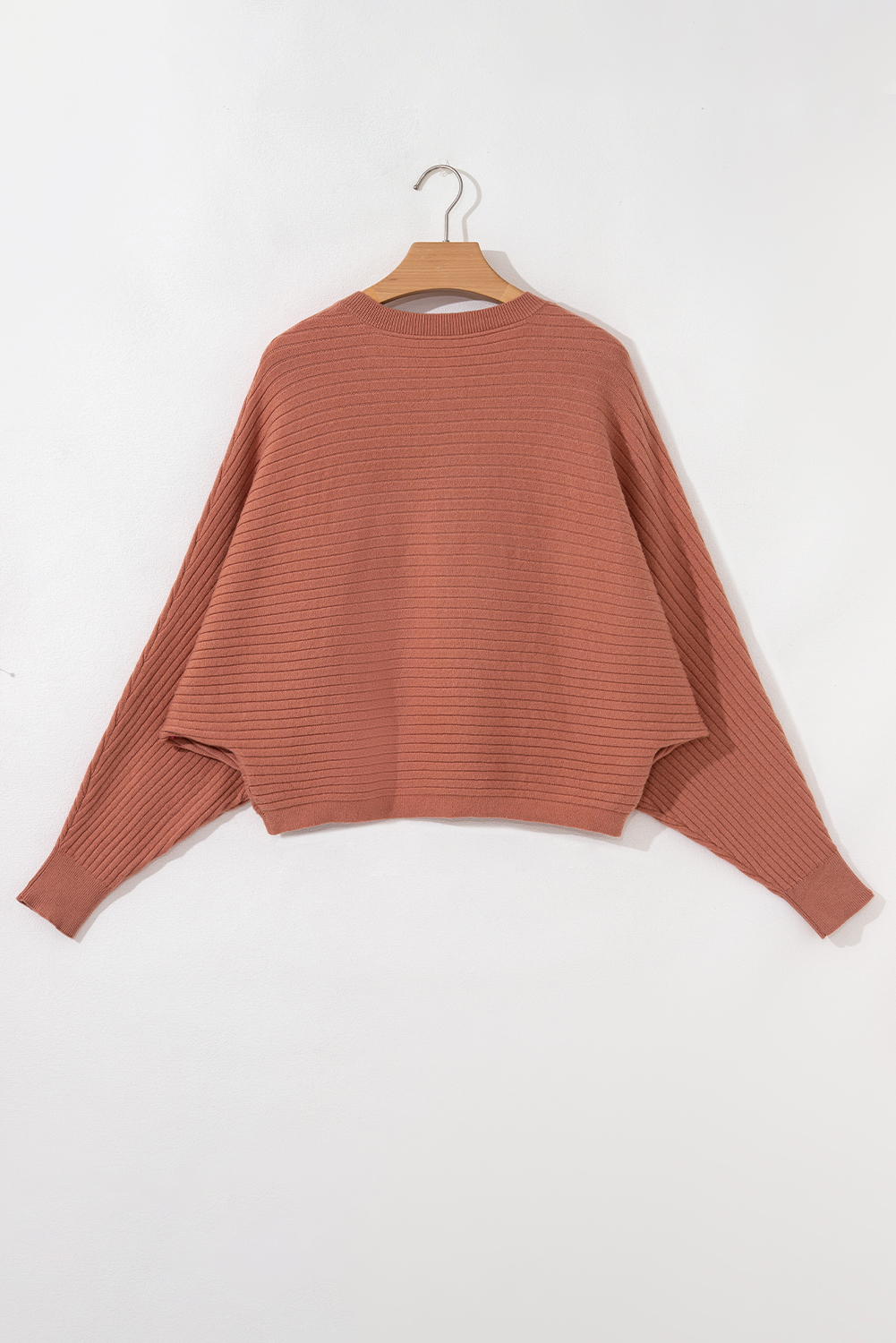 Apricot Pink Wide Rib Knit Button Front Dolman Sleeve Sweater Cardigan view 14