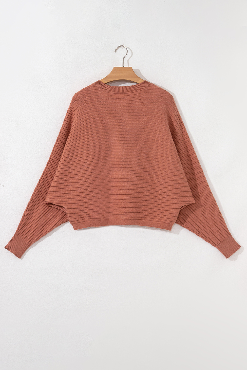 Apricot Pink Wide Rib Knit Button Front Dolman Sleeve Sweater Cardigan view 18