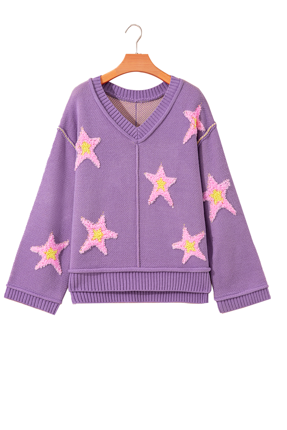 Lavendula Brushed Star Graphic V Neck Drop Shoulder Oversize Sweater view 26