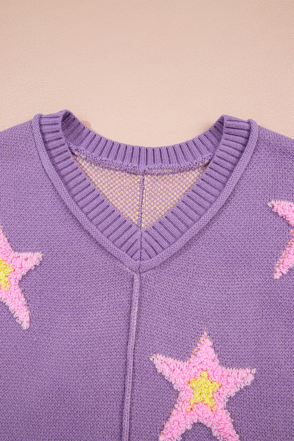 Lavendula Brushed Star Graphic V Neck Drop Shoulder Oversize Sweater view 18